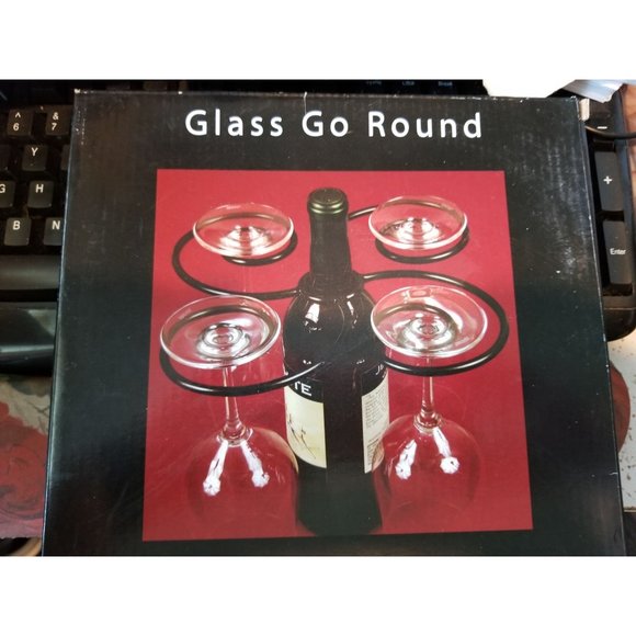 Wine Things Glass Go Round 4-Glass Decorative Caddy, Chrome Goes over the Wine B - Picture 5 of 7